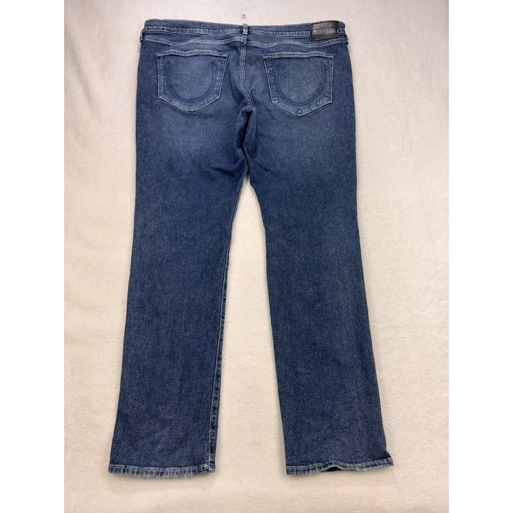 True Religion Geno Jeans Men 40x32 Blue Relaxed Slim Distress Whiskered Denim‎